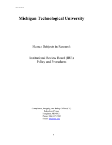 Michigan Technological University Human Subjects in Research Institutional Review Board (IRB)