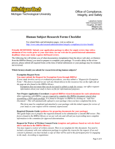 Human Subject Research Forms Checklist Office of Compliance, Integrity, and Safety