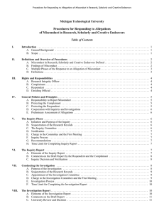 Procedures for Responding to Allegations Michigan Technological University Table of Contents