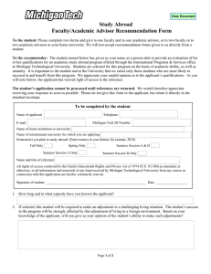 Study Abroad Faculty/Academic Advisor Recommendation Form