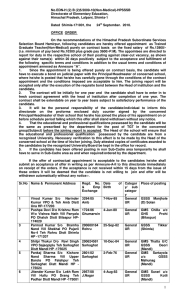 No.EDN-H (2) B (2)5/2009-10(Non-Medical)-HPSSSB  Directorate of Elementary Education, Himachal Pradesh, Lalpani, Shimla-1