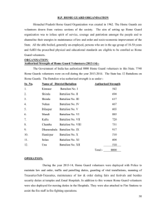 Himachal Pradesh Home Guard Organization was created in 1962. The... volunteers drawn from various sections of the society.  The... H.P. HOME GUARD ORGANISATION