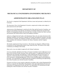 DEPARTMENT OF MECHANICAL ENGINEERING-ENGINEERING MECHANICS ADMINISTRATIVE ORGANIZATION PLAN