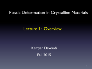 Plastic Deformation in Crystalline Materials Lecture 1:  Overview Kamyar Davoudi Fall 2015