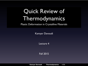 Quick Review of Thermodynamics Plastic Deformation in Crystalline Materials Kamyar Davoudi