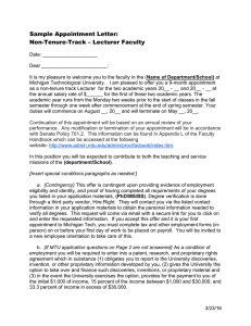 Sample Appointment Letter: Non-Tenure-Track – Lecturer Faculty