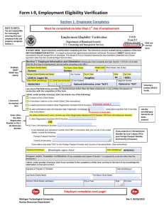 Form I-9, Employment Eligibility Verification  Section 1: Employee Completes