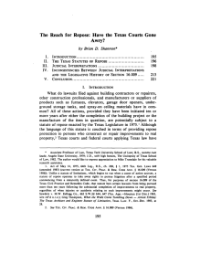 The Reach for Repose: Have the Texas Courts Gone Awry? Brian Shannon·