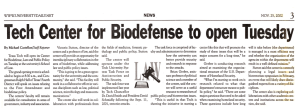 Tech  Center for  Biodefense to  open ... 3 NEWS WWW