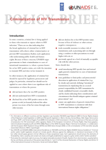 POLICY BRIEF Criminalization of HIV Transmission Introduction