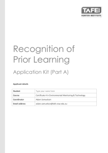 Recognition of Prior Learning Application Kit (Part A)