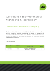 Certificate 4 in Environmental Monitoring &amp; Technology Course Student Assessment Guide (SAG)
