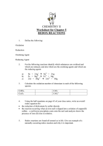 CHEMISTRY II Worksheet for Chapter 5 REDOX REACTIONS