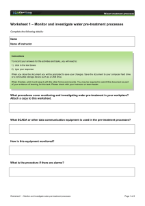 – Monitor and investigate water pre-treatment processes Worksheet 1