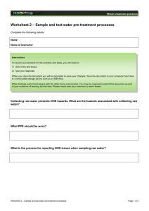 – Sample and test water pre-treatment processes Worksheet 2