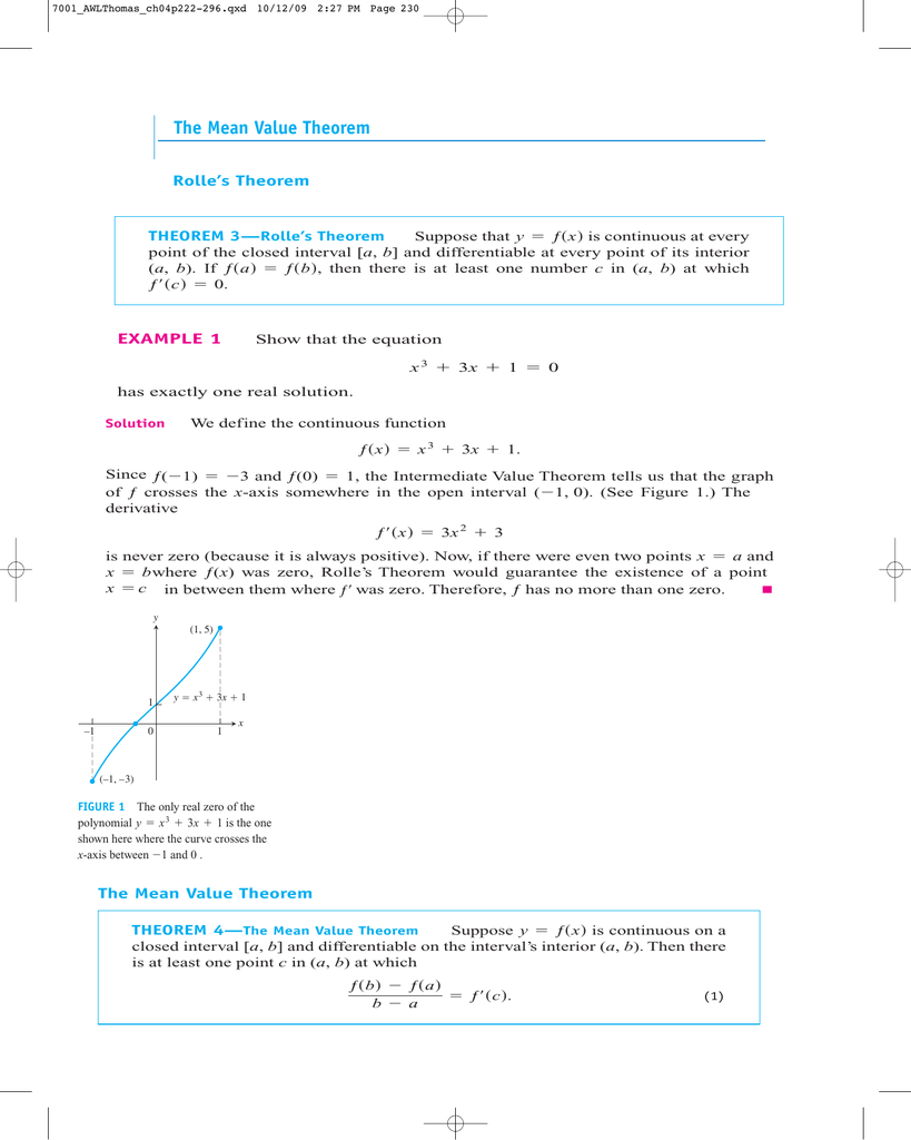 The Mean Value Theorem Example 1 Rolle S Theorem