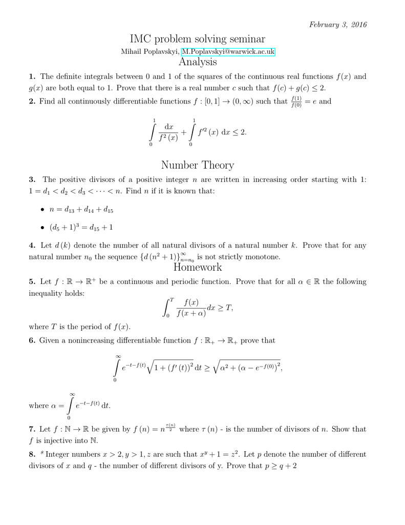 Imc Problem Solving Seminar Analysis