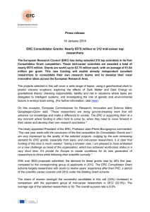 Press release  €575 million to 312 mid-career top ERC Consolidator Grants: Nearly