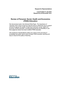 Review of Personal, Social, Health and Economics (PSHE) Education