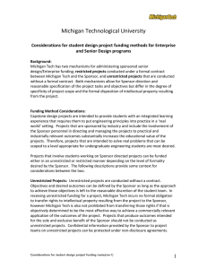 Michigan Technological University  Considerations for student design project funding methods for Enterprise  and Senior Design programs 