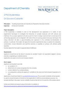 Department of Chemistry 2 PhD Studentships Dr Giovanni Costantini