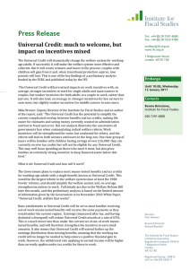 Press Release Universal Credit: much to welcome, but impact on incentives mixed