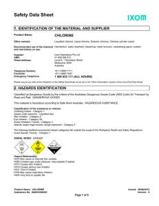 Safety Data Sheet 1. IDENTIFICATION OF THE MATERIAL AND SUPPLIER CHLORINE Product Name: