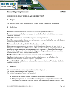 Standard Operating Procedure  SOP 104 OHS INCIDENT REPORTING &amp; INVESTIGATION