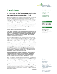 Press Release A response to the Treasury consultation  on restricting pensions tax relief