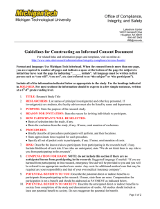 Guidelines for Constructing an Informed Consent Document Office of Compliance,