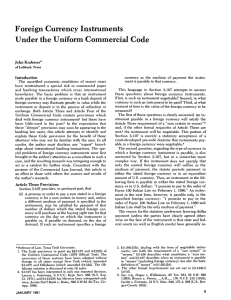 Under the Uniform  Commercial  Code Foreign Currency Instruments Introduction John Krahmer*