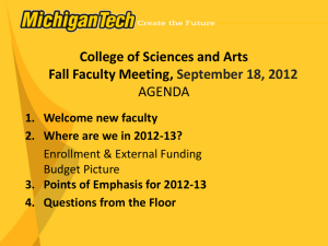College of Sciences and Arts Fall Faculty Meeting, September 18, 2012 AGENDA