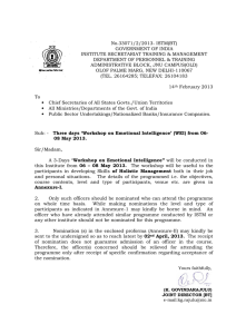 No.33071/2/2013- ISTM(BT) GOVERNMENT OF INDIA INSTITUTE SECRETARIAT TRAINING &amp; MANAGEMENT