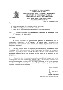 F.No.A-33070/ 02 /2012-ISTM(BT) GOVERNMENT OF INDIA INSTITUTE SECRETARIAT TRAINING &amp; MANAGEMENT
