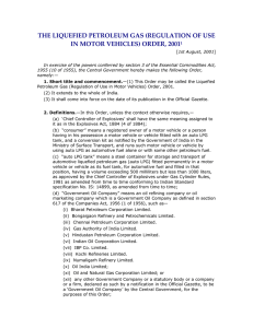 THE LIQUEFIED PETROLEUM GAS (REGULATION OF USE   IN MOTOR VEHICLES) ORDER, 2001