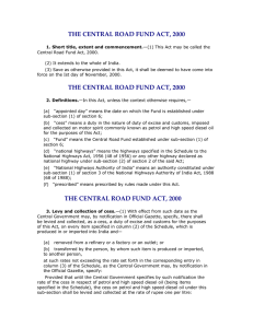 THE CENTRAL ROAD FUND ACT, 2000