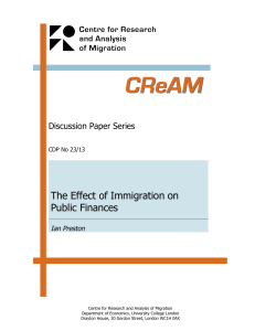 The Effect of Immigration on Public Finances Discussion Paper Series Ian Preston