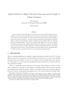 Spatial Variation in Higher Education Financing and the Supply of