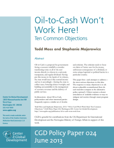 Oil-to-Cash Won’t Work Here! Ten Common Objections Todd Moss and Stephanie Majerowicz