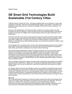 GE Smart Grid Technologies Build Sustainable 21st Century Cities 2/8/2010 09:00