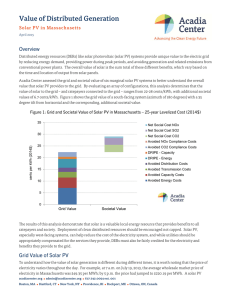 Value of Distributed Generation Overview Solar PV in Massachusetts