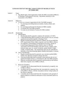 CONSTITUTION OF THE MBA ASSOCIATION OF MICHIGAN TECH OCTOBER 2009  Article I