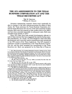 THE 1975 AMENDMENTS TO THE TEXAS BUSINESS CORPORATION ACT AND THE