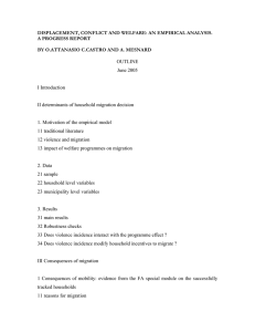 DISPLACEMENT, CONFLICT AND WELFARE: AN EMPIRICAL ANALYSIS. A PROGRESS REPORT