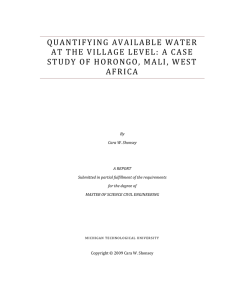 QUANTIFYING AVAILABLE WATER  AT THE VILLAGE LEVEL: A CASE  STUDY OF HORONGO, MALI, WEST  AFRICA