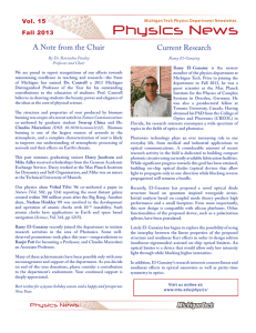 Physics News A Note from the Chair Current Research Vol. 15