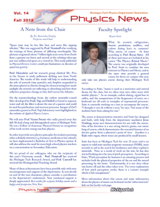 Physics News A Note from the Chair Faculty Spotlight Vol. 14