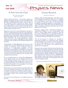Physics News A Note from the Chair Current Research Vol. 11