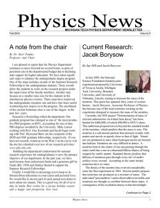 Physics News A note from the chair Current Research: Jacek Borysow