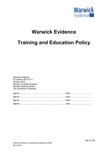 Warwick Evidence Training and Education Policy